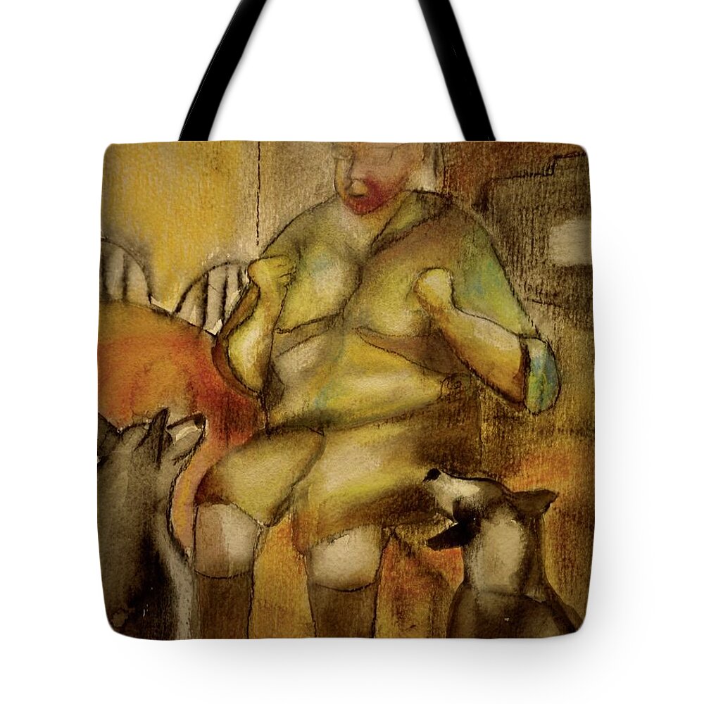 Grandmother Tote Bag featuring the pastel Gramma Phylly's math lesson by Suzy Norris