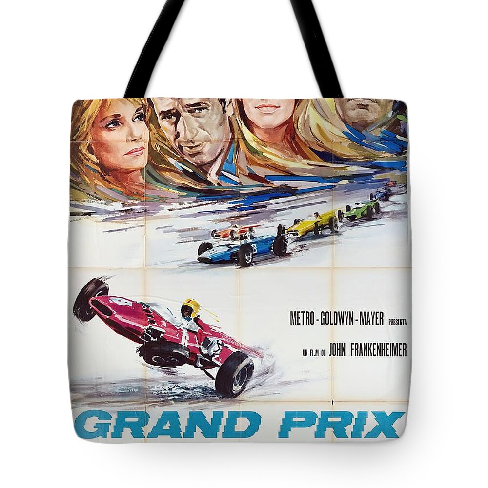 Grand Tote Bag featuring the mixed media ''Grand Prix'', 1966, James Garner by Movie World Posters