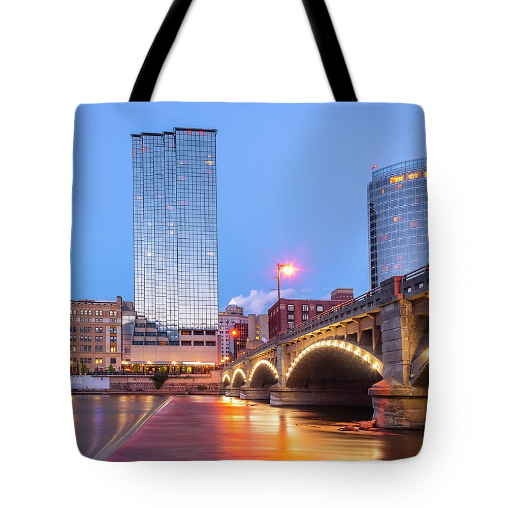 Grand Rapids Tote Bag featuring the photograph Grand Rapids Riverfront by Ryan Heffron