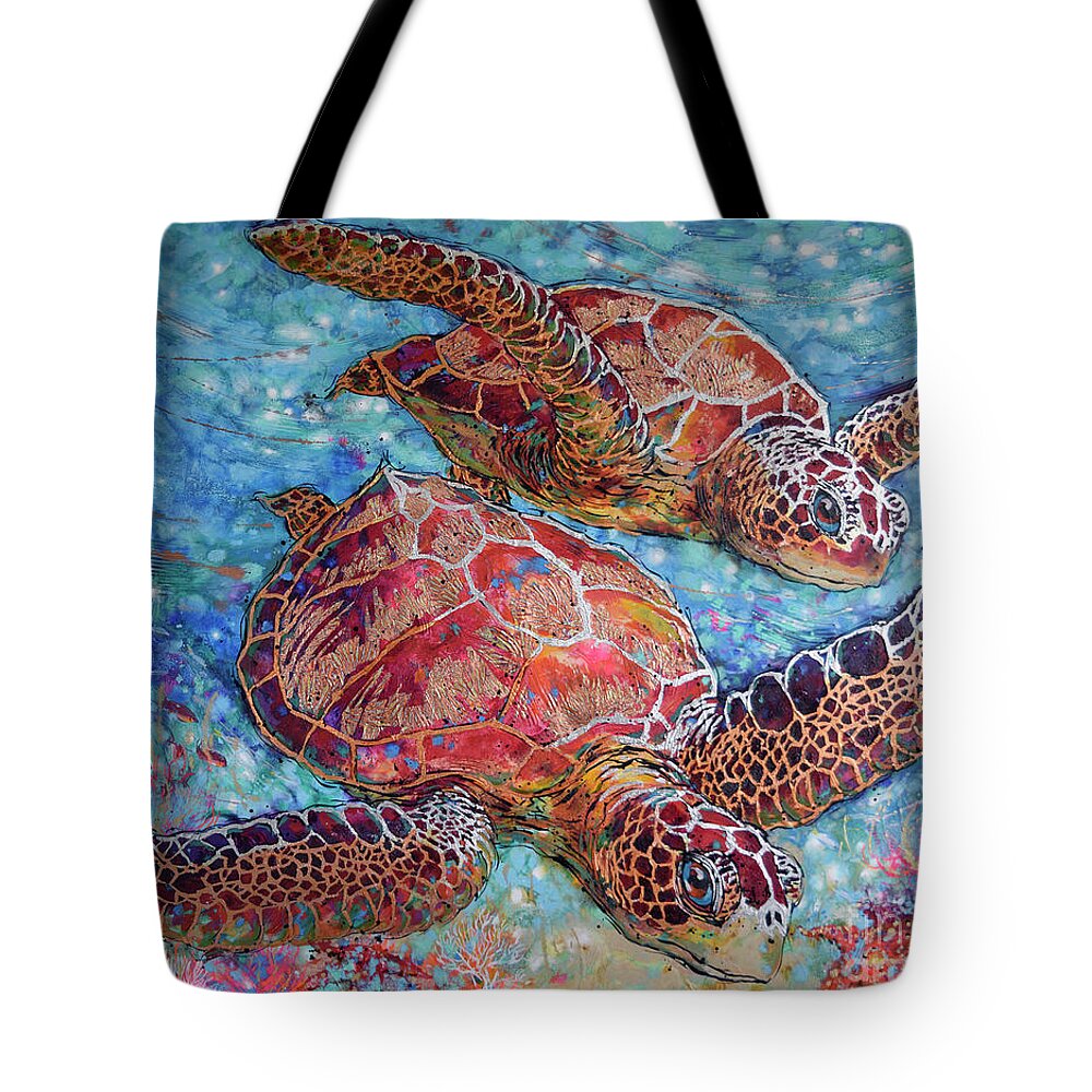Green Sea Turtles Tote Bag featuring the painting Grand Sea Turtles by Jyotika Shroff