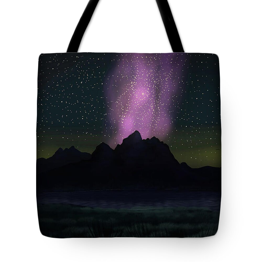 Grand Teton Tote Bag featuring the digital art Grand Teton Stars, Wyoming by Chance Kafka