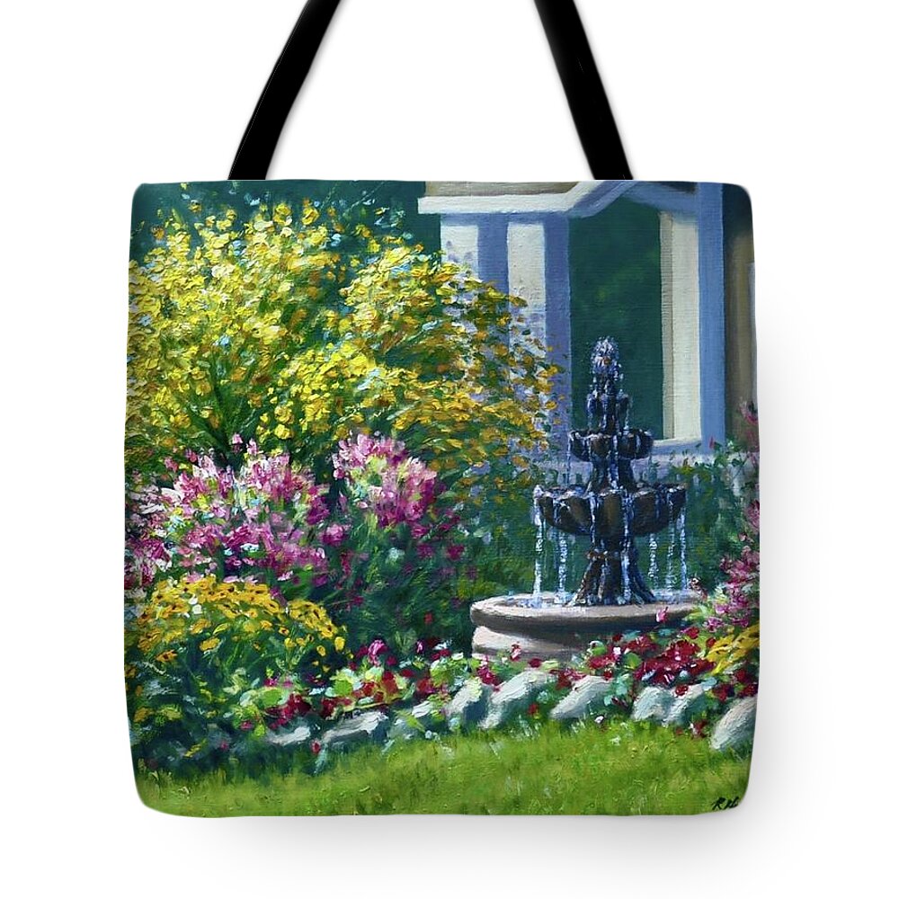 Garden Tote Bag featuring the painting Grandma's Fountain by Rick Hansen