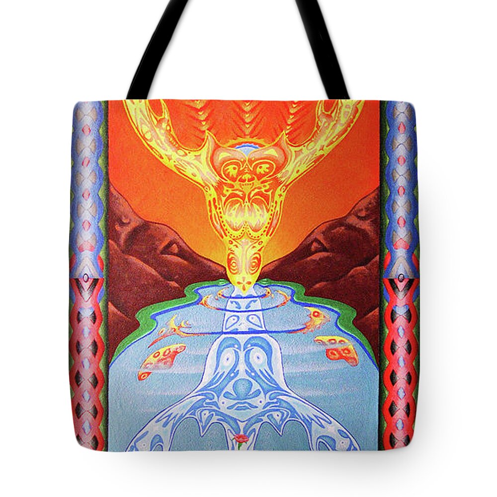 Native American Tote Bag featuring the painting Grandmother Grandfather by Kevin Chasing Wolf Hutchins
