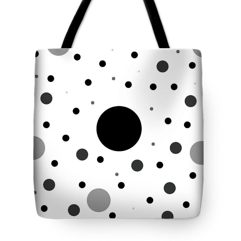 Black Tote Bag featuring the digital art Graphic Grayscale Polka Dots by Amelia Pearn