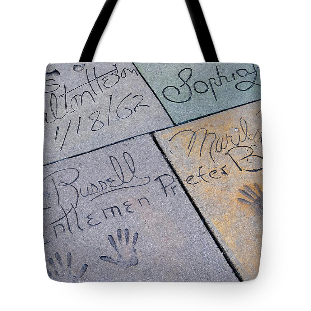 Grauman's Chinese Theatre Tote Bag featuring the photograph Grauman's Chinese Theatre Marilyn Monroe by Kyle Hanson