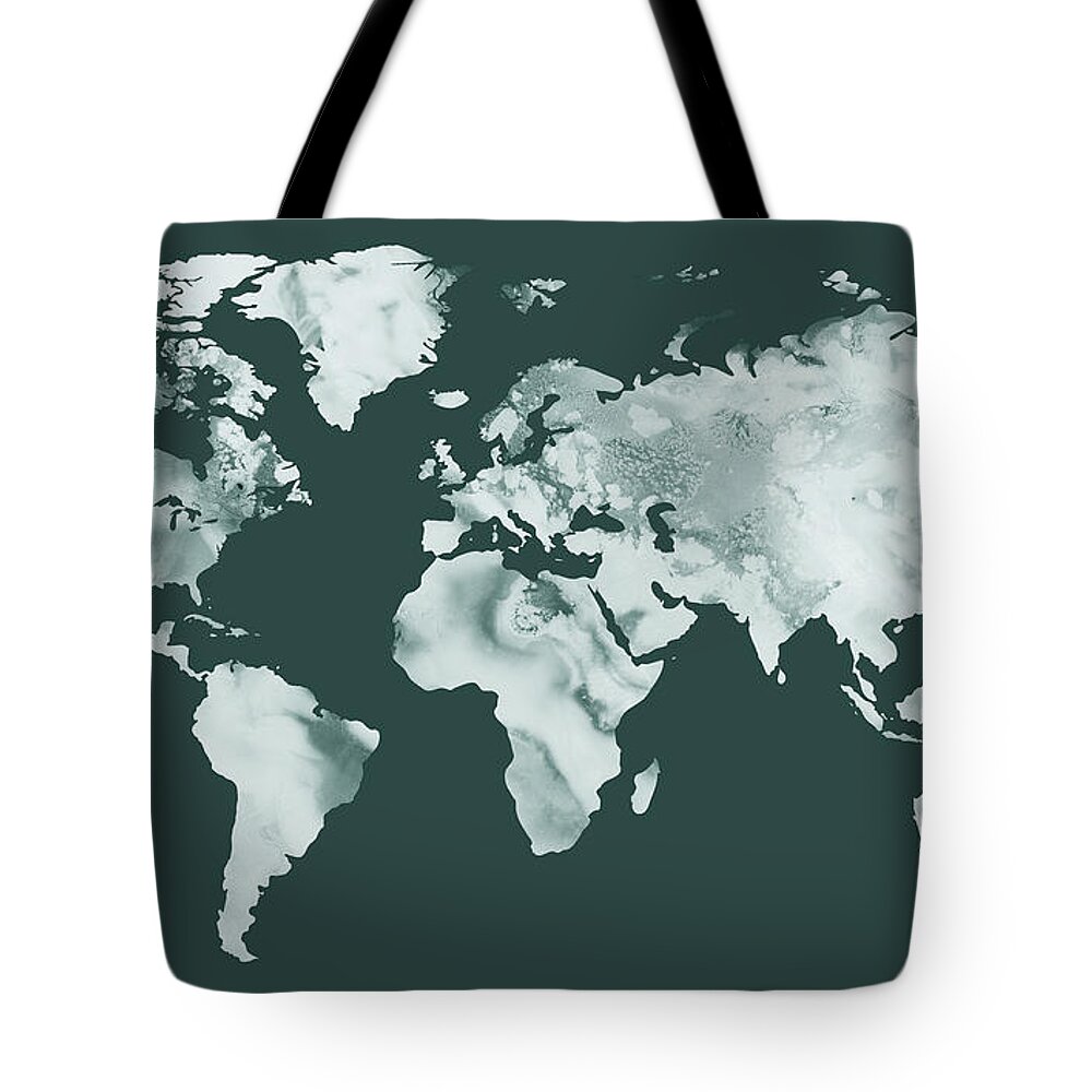 World Map Tote Bag featuring the painting Gray Marble Stone Watercolor Silhouette Of World Map by Irina Sztukowski