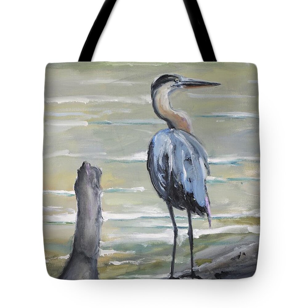 Heron Tote Bag featuring the painting Great Blue Heron by Donna Tuten