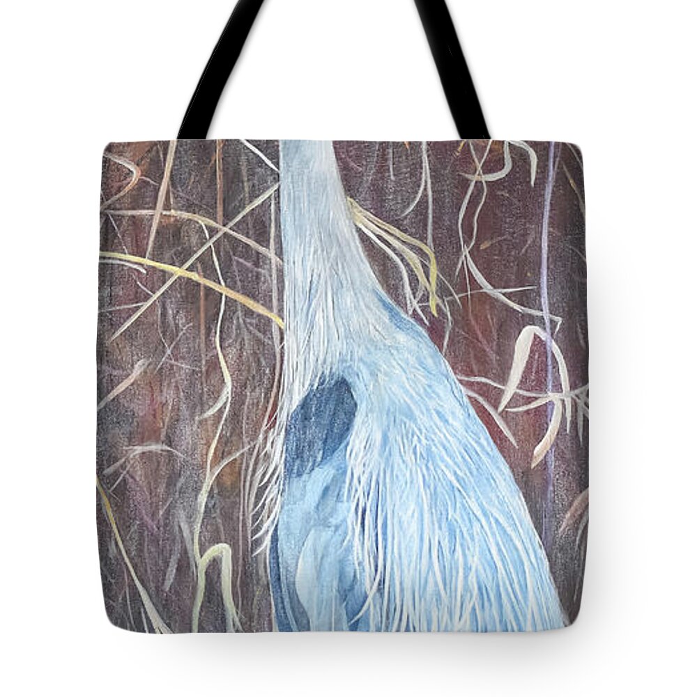Blue Heron Tote Bag featuring the painting Great Blue Heron by Marilyn McNish