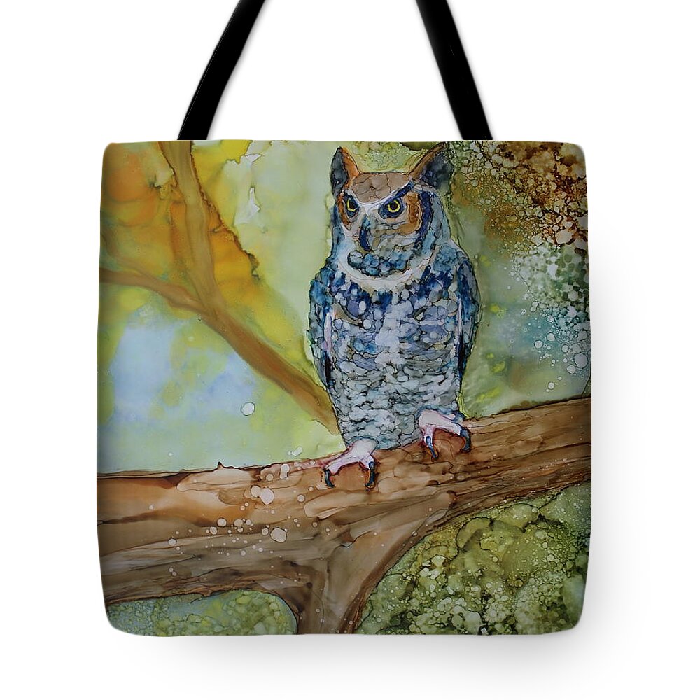 Owl Tote Bag featuring the painting Great Horned Owl by Ruth Kamenev