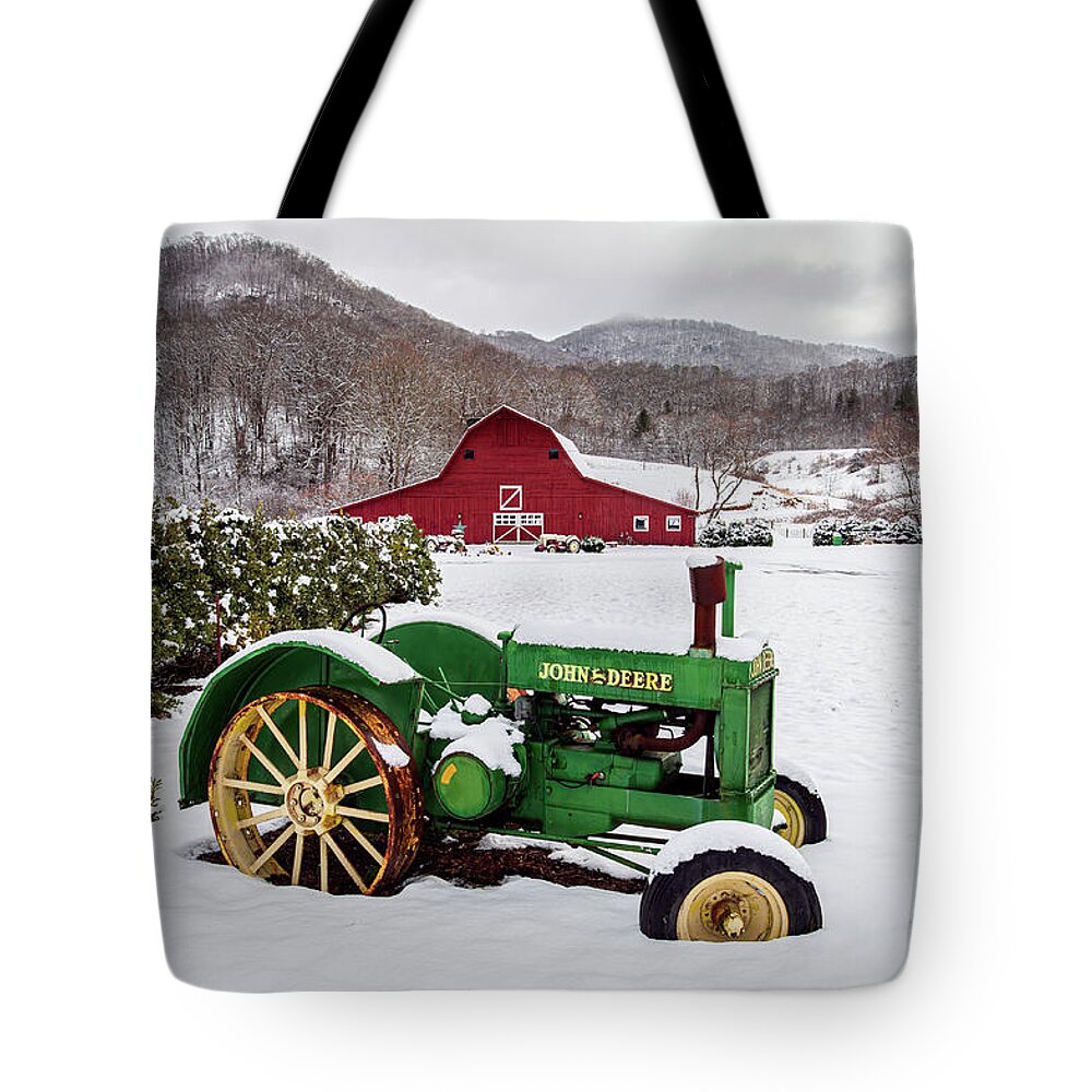 Landscape Tote Bag featuring the photograph Great Smoky Mountains North Carolina A Tractor And A Barn by Robert Stephens