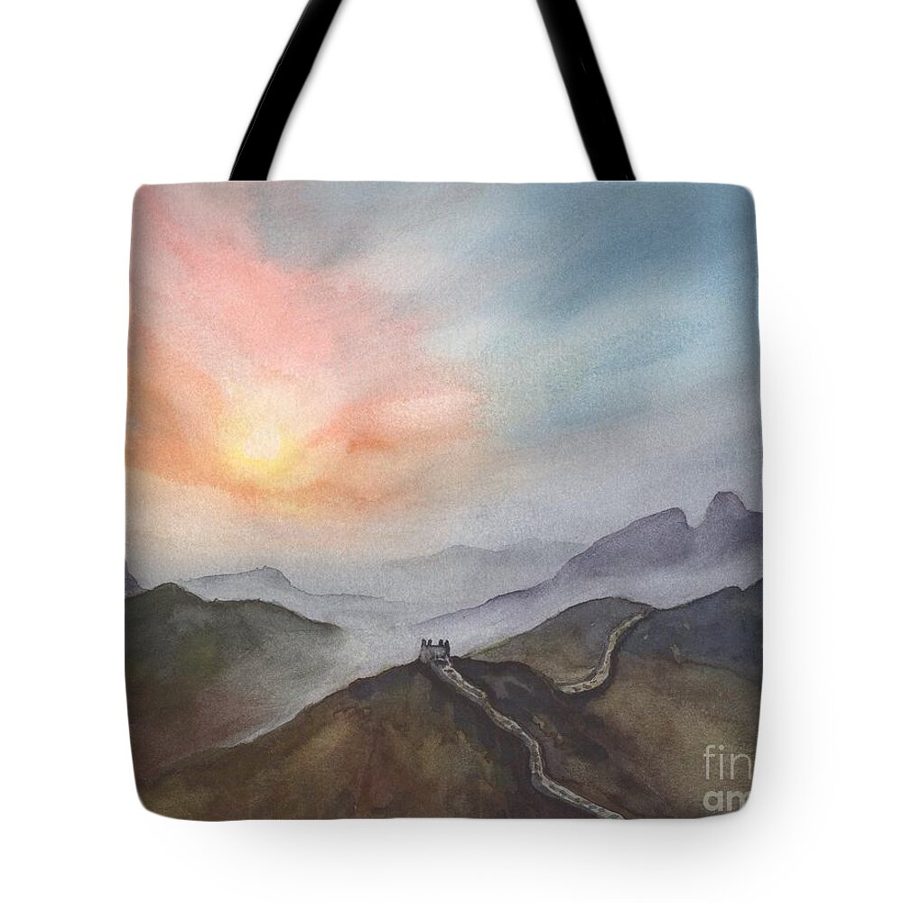 Great Wall Of China Tote Bag featuring the painting Great Wall of China by Vicki B Littell