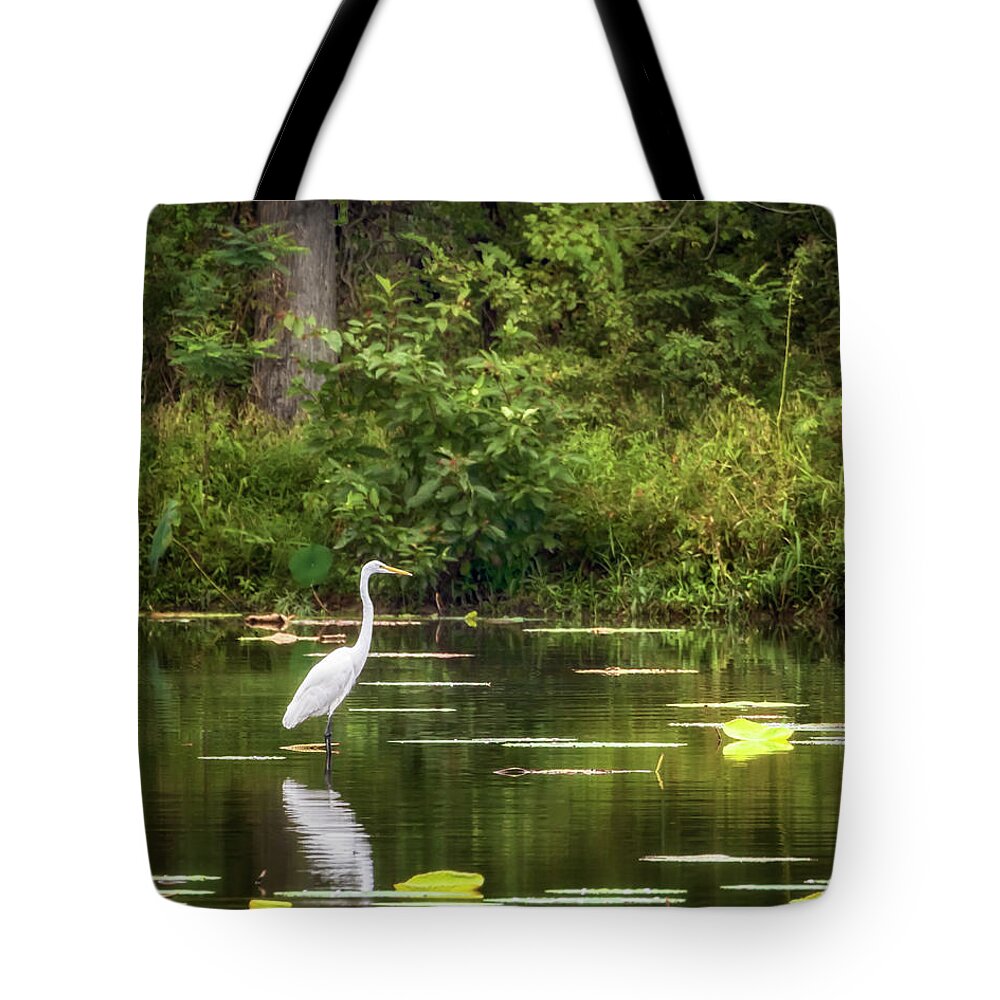 Great Egret Tote Bag featuring the photograph Great White Egret - Crab Orchard Lake by Susan Rissi Tregoning