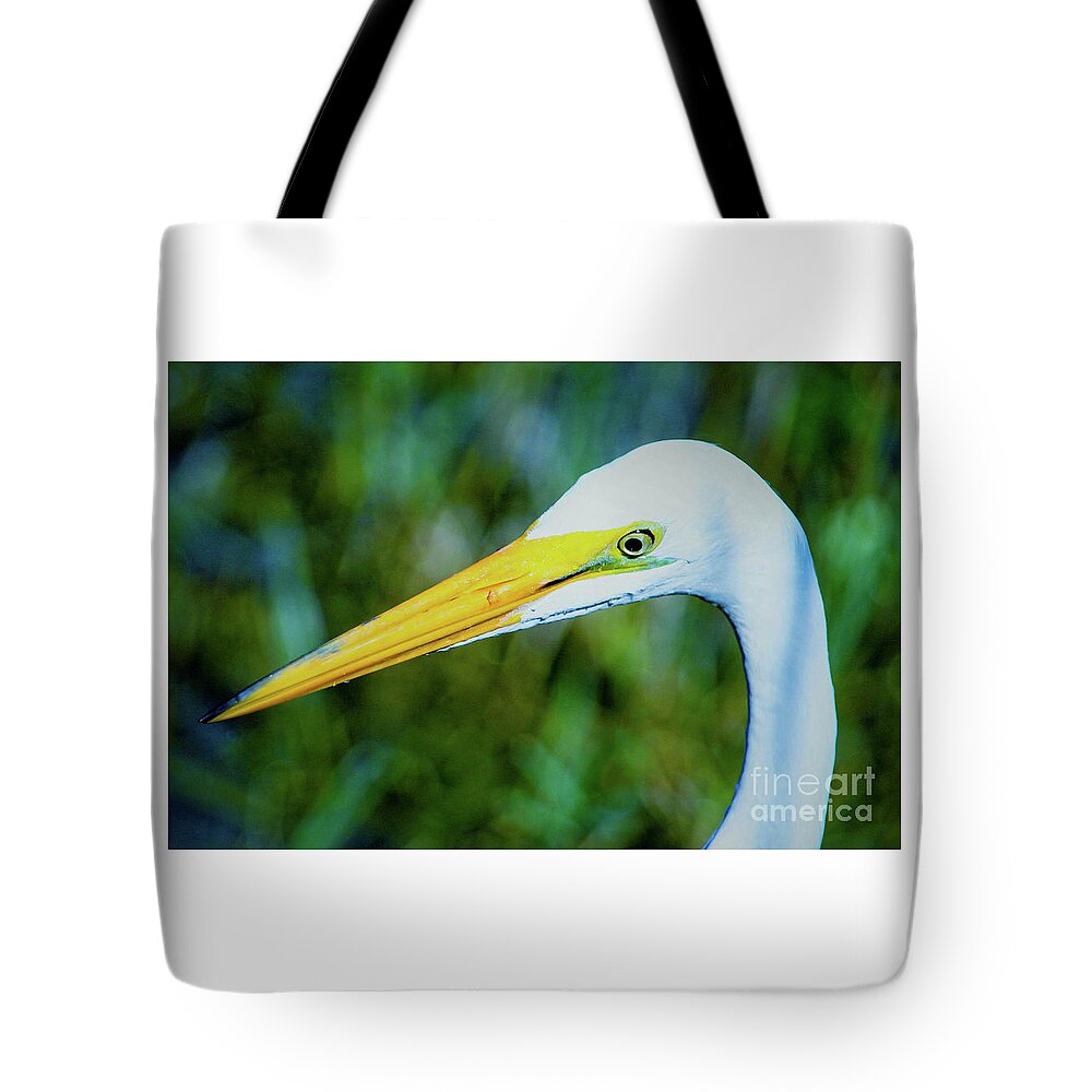 Great White Egret Tote Bag featuring the photograph Great white egret profile in arctic blues by Joanne Carey