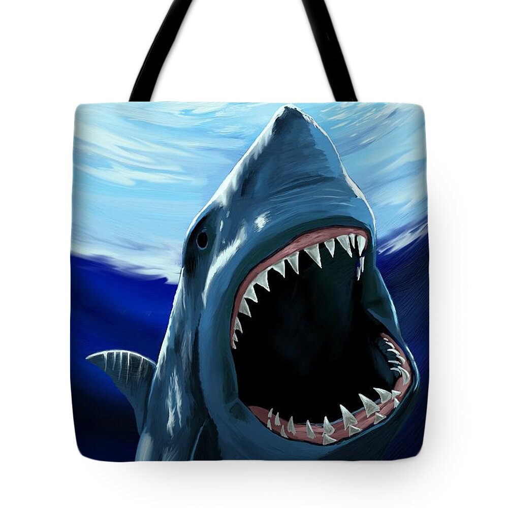 Shark Tote Bag featuring the digital art Great White by Norman Klein