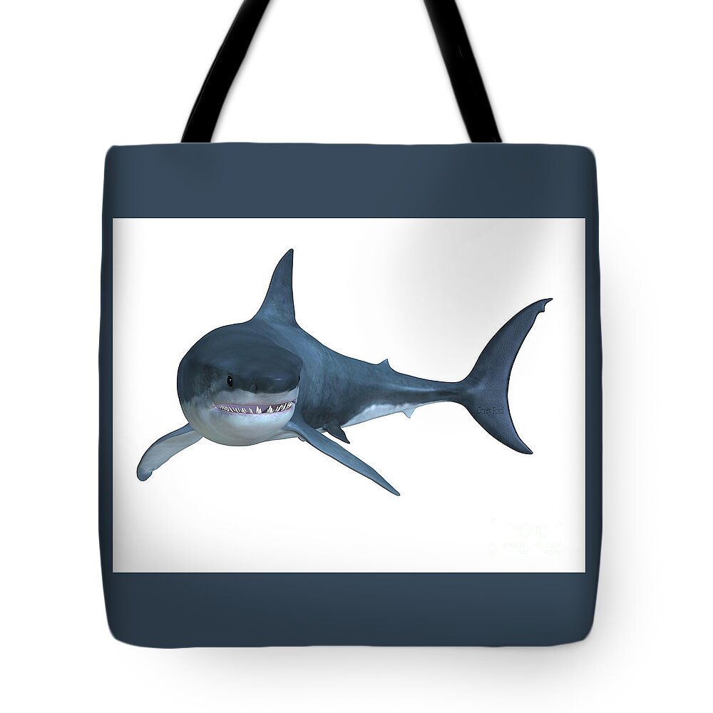 Great White Tote Bag featuring the digital art Great White Shark Hunter by Corey Ford
