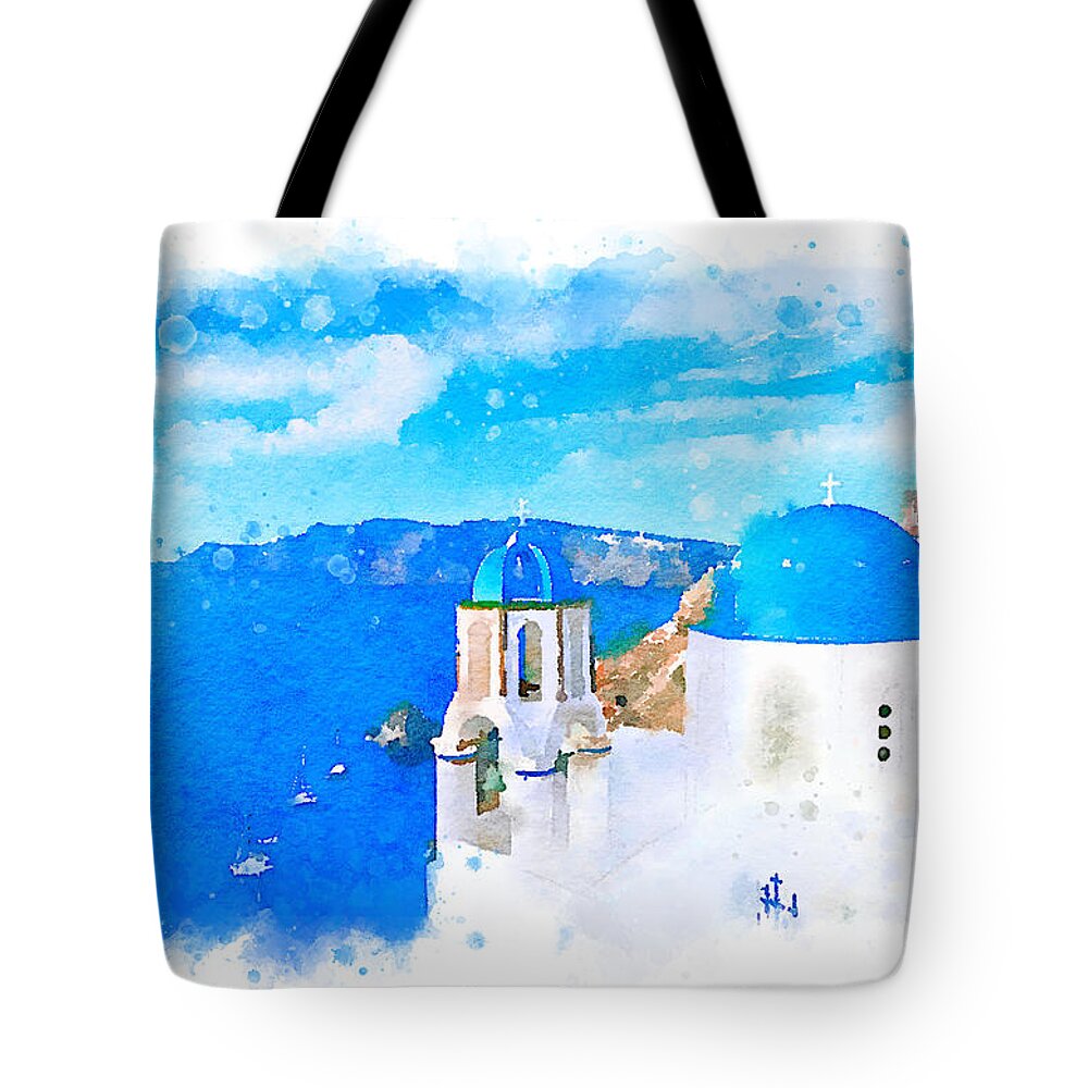  Tote Bag featuring the painting Greece seascape - original watercolor by Vart. by Vart