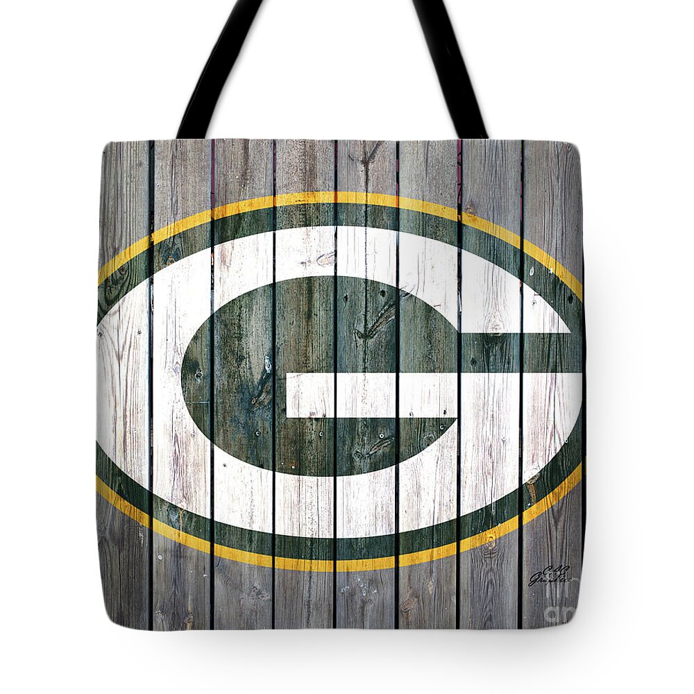 Green Bay Packers Tote Bag featuring the digital art Green Bay Packers Wood Art 2 by CAC Graphics