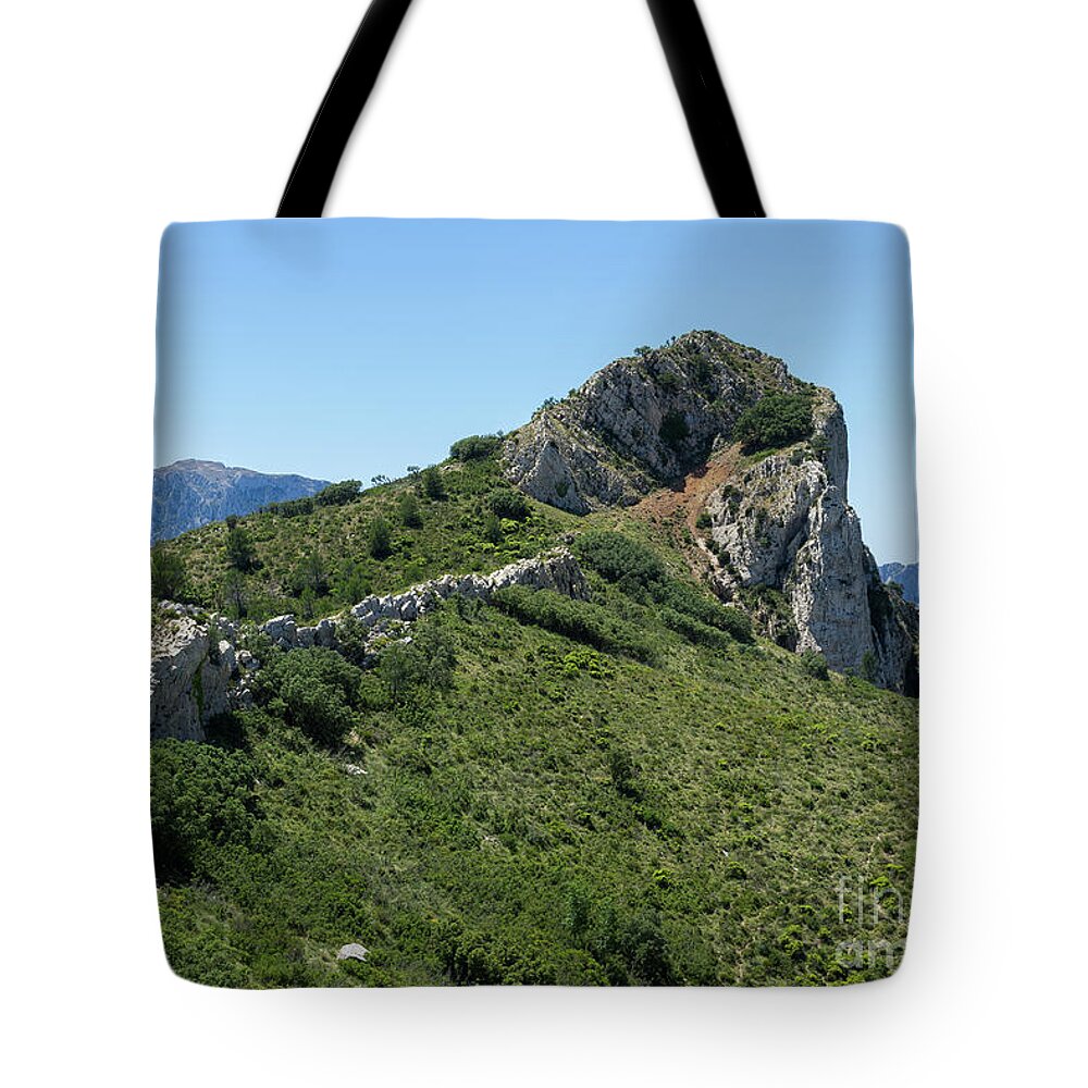 Mountains Tote Bag featuring the photograph Green expanse and ascent to the crest by Adriana Mueller