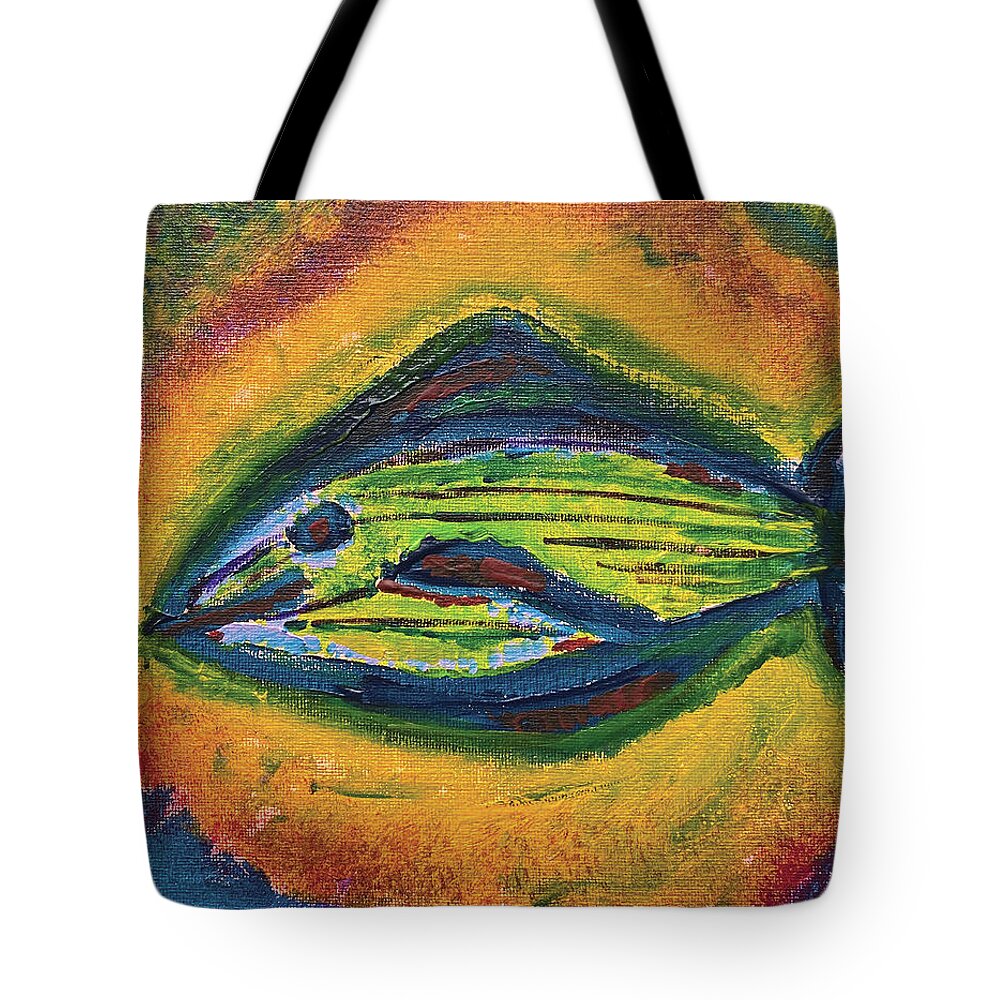Fish Tote Bag featuring the painting Green Fish by David Feder