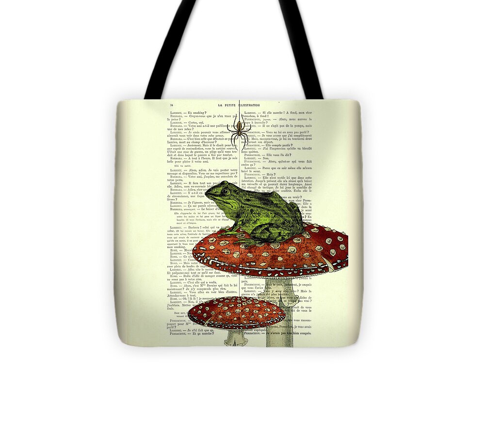 Green frog on toadstool antique french book page art Tote Bag by Madame  Memento - 13" x 13" - Pixels