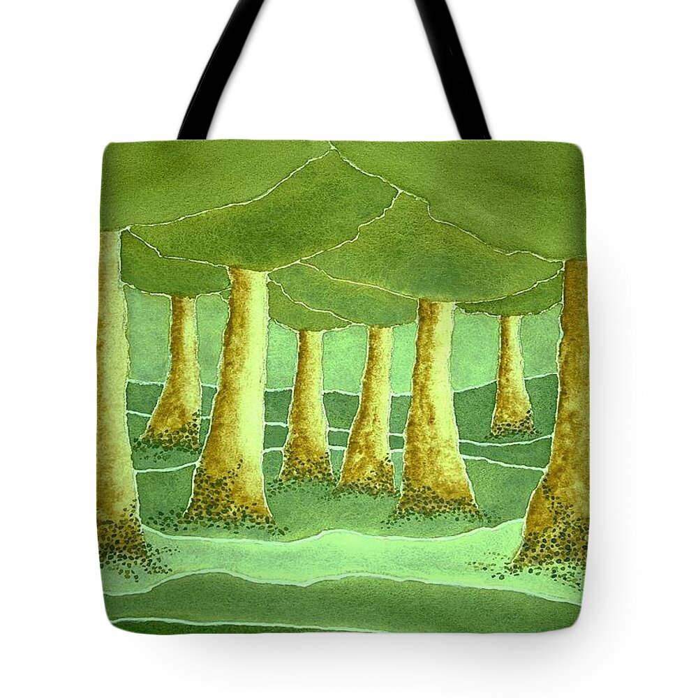 Watercolor Tote Bag featuring the painting Green Grove by John Klobucher