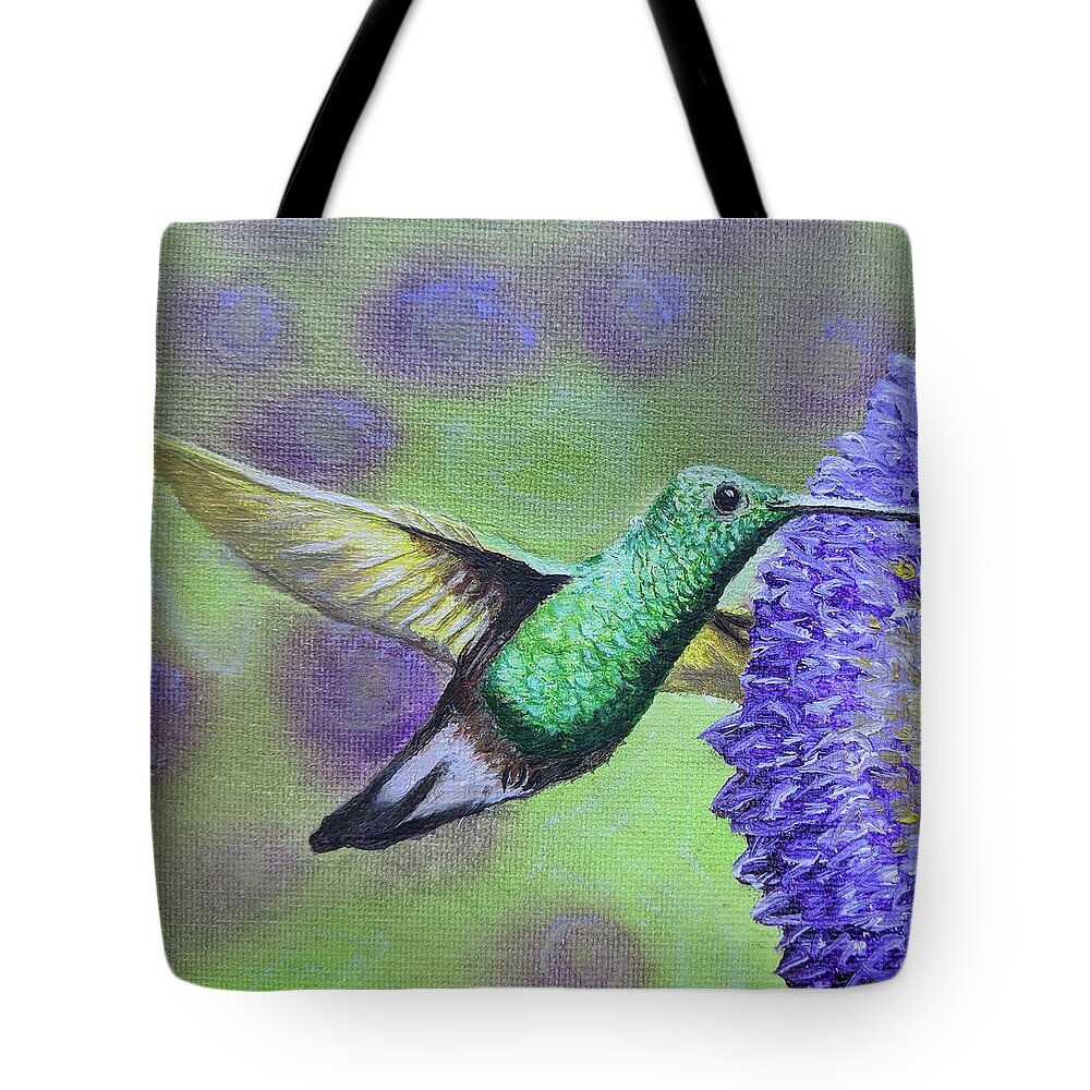 Hummingbird Tote Bag featuring the painting Green Hummingbird by Kevin Daly