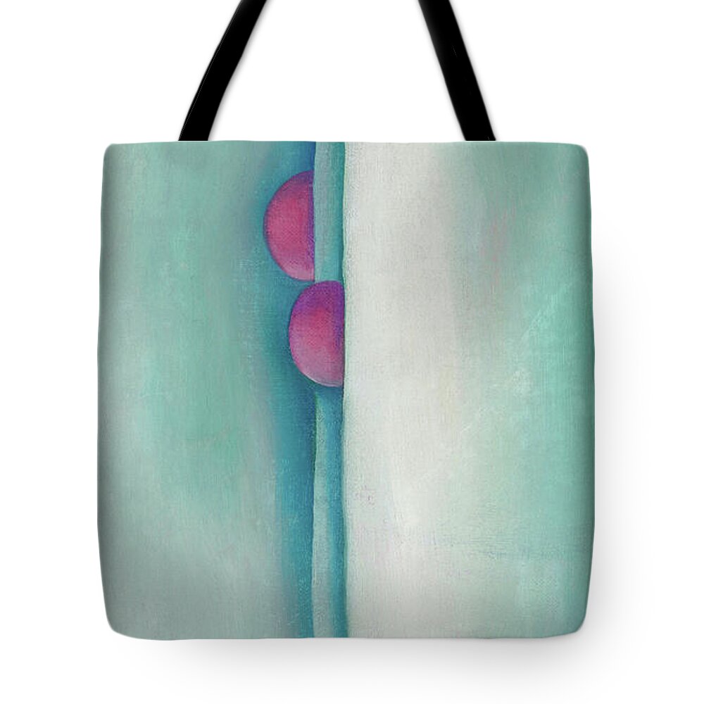 Georgia O'keeffe Tote Bag featuring the painting Green lines and pink - abstract modernist painting by Georgia O'Keeffe