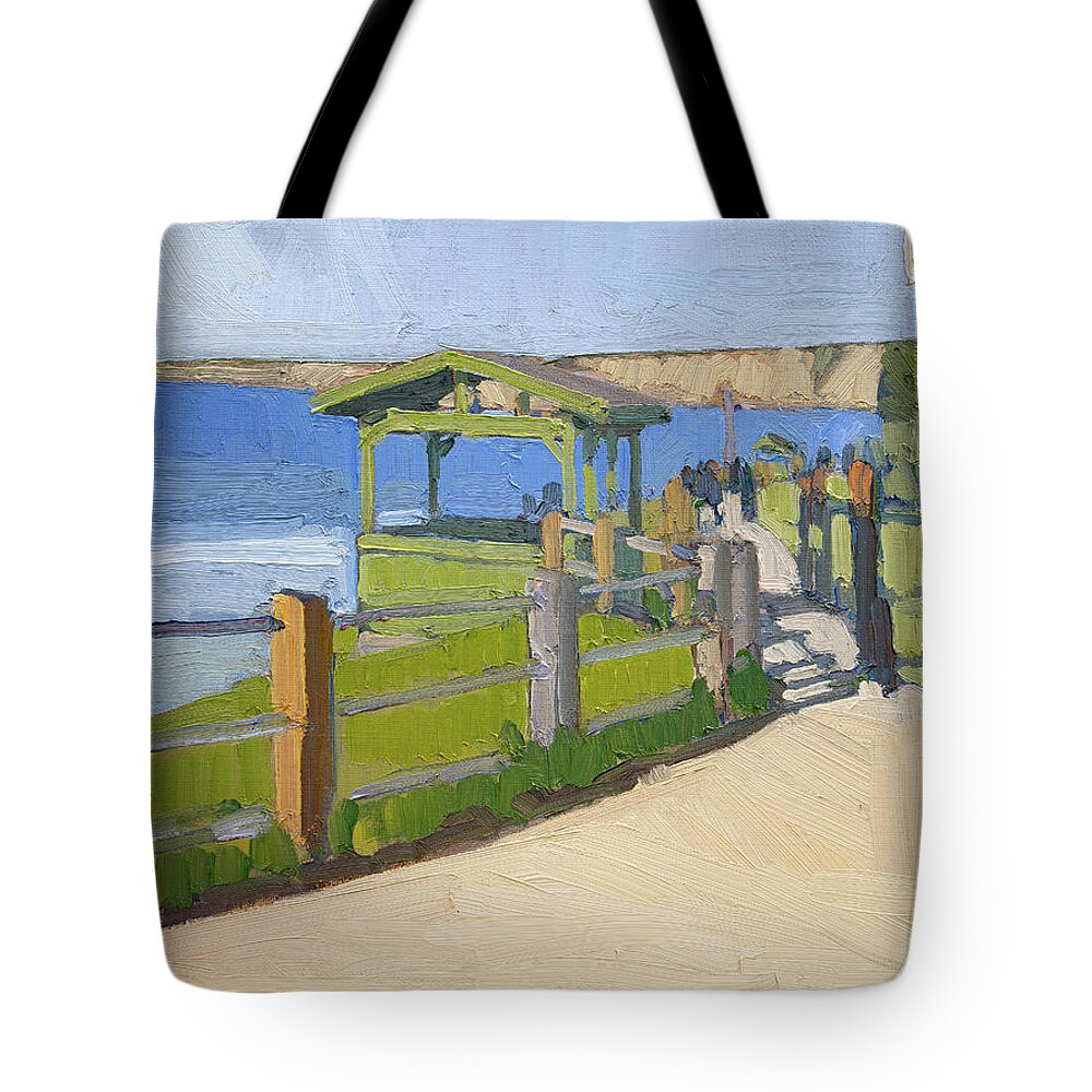 Belvedere Tote Bag featuring the painting Green Lookout Belvedere in Scripps Park - La Jolla, San Diego, California by Paul Strahm