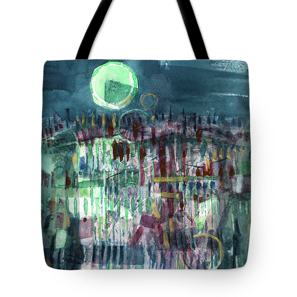 Abstract Tote Bag featuring the painting Green Moon by Lisa Tennant
