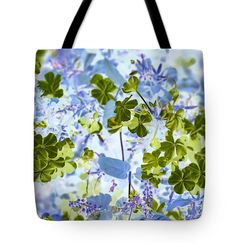 Flower Tote Bag featuring the photograph Blooms of Green in Blue by Missy Joy