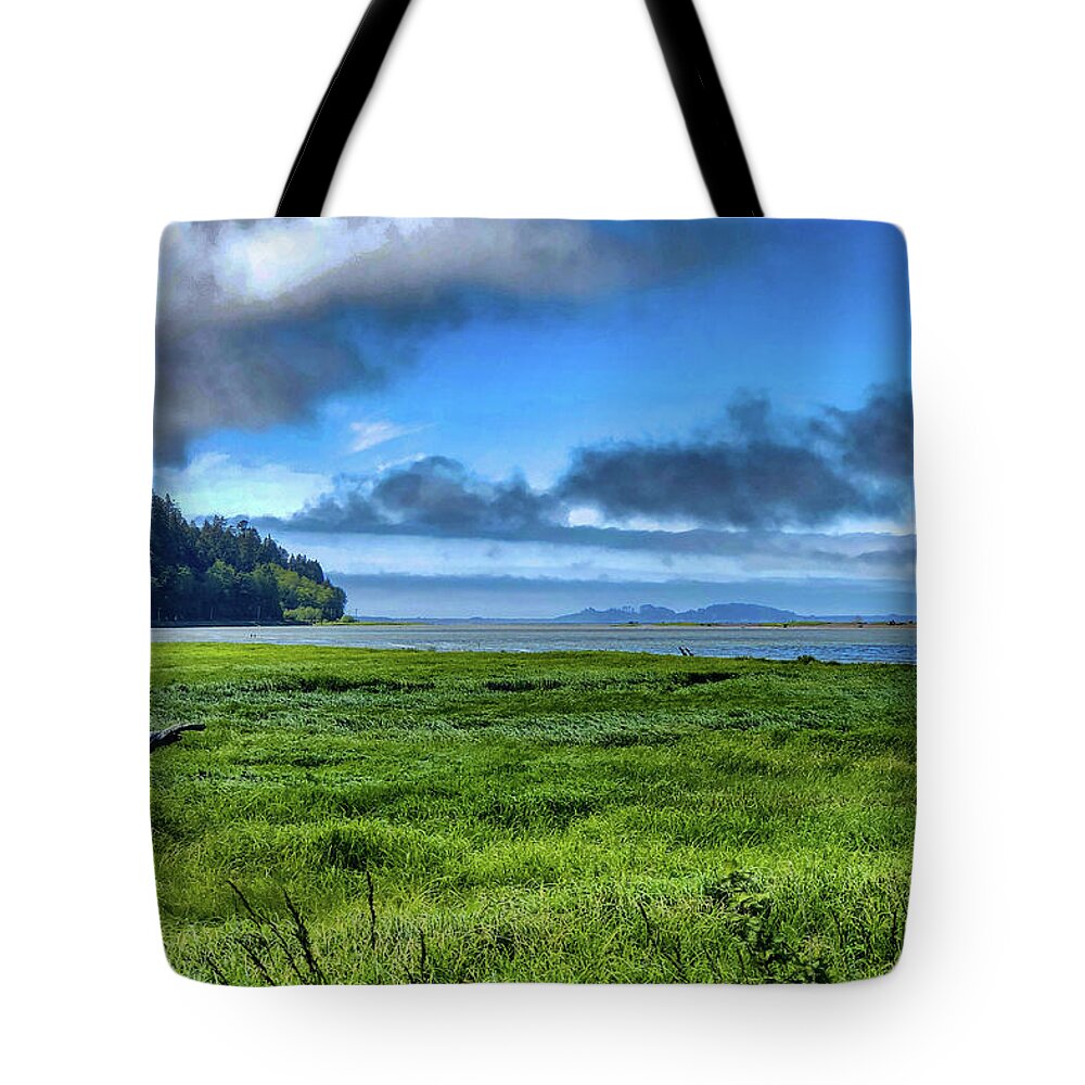 Landscape Tote Bag featuring the digital art Green Reed Sea by Chriss Pagani