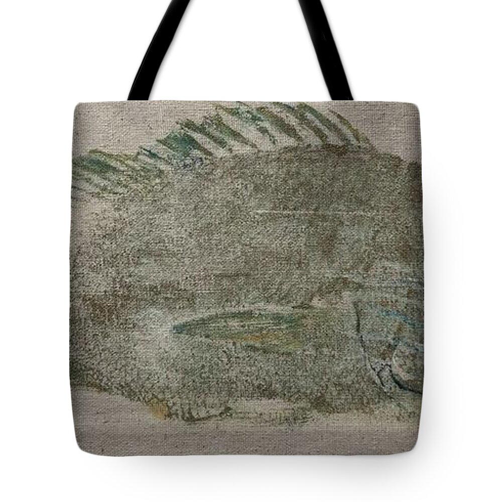 Fish Green Snapper Gyotaku Japanese Print Sea Ocean Gulf Seafood Sea Life Angler Tote Bag featuring the painting Green Snapper by Pam Talley