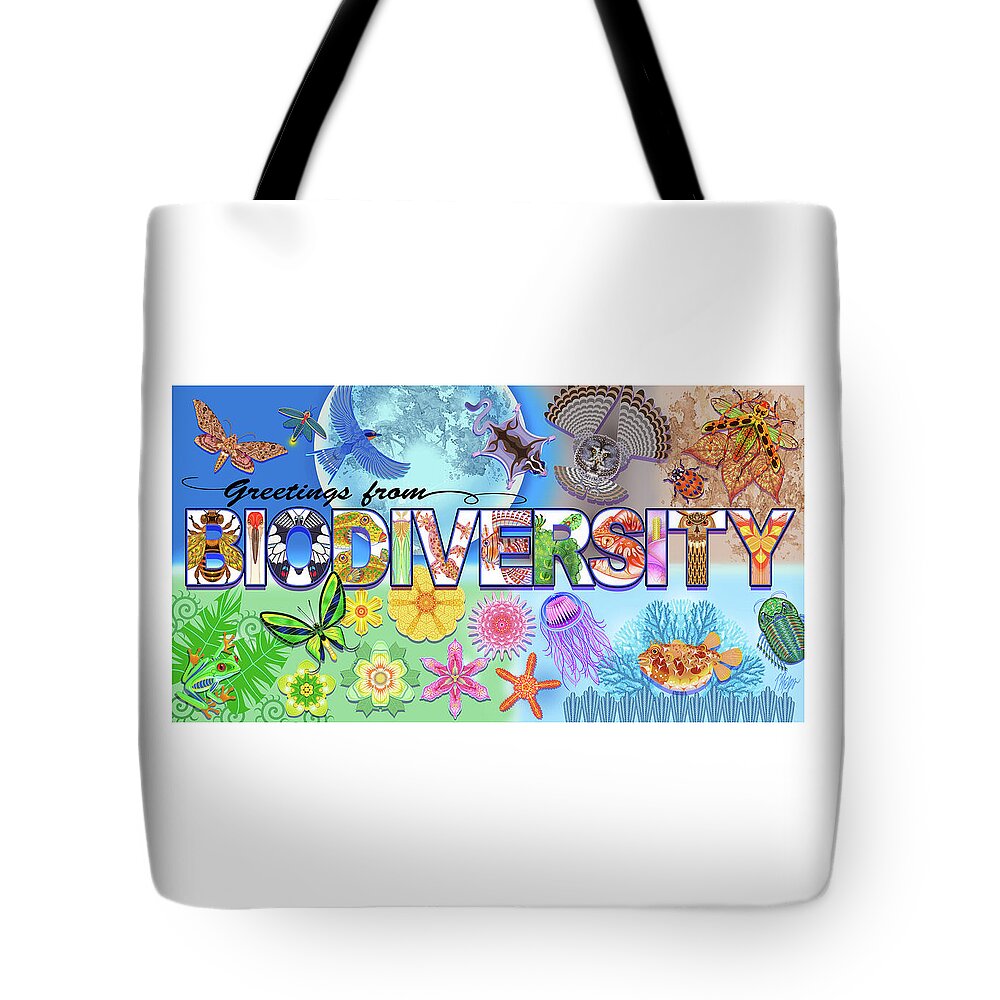 Biodiversity Tote Bag featuring the digital art Greetings From Biodiversity by Tim Phelps