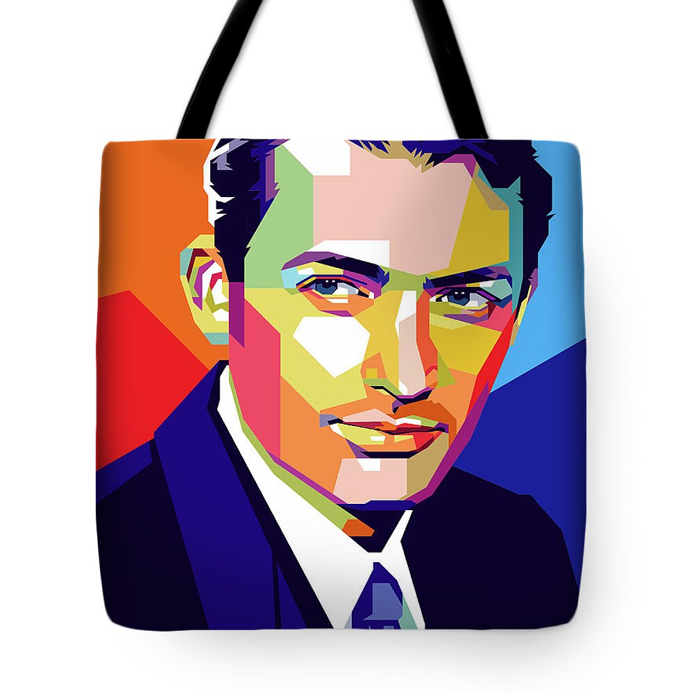 Gregory Peck Tote Bag featuring the mixed media Gregory Peck illustration by Movie World Posters