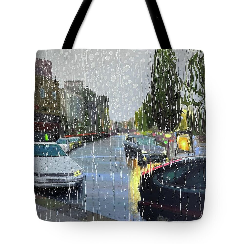 Rain Tote Bag featuring the painting Grey Day in Galway by Hunter Jay