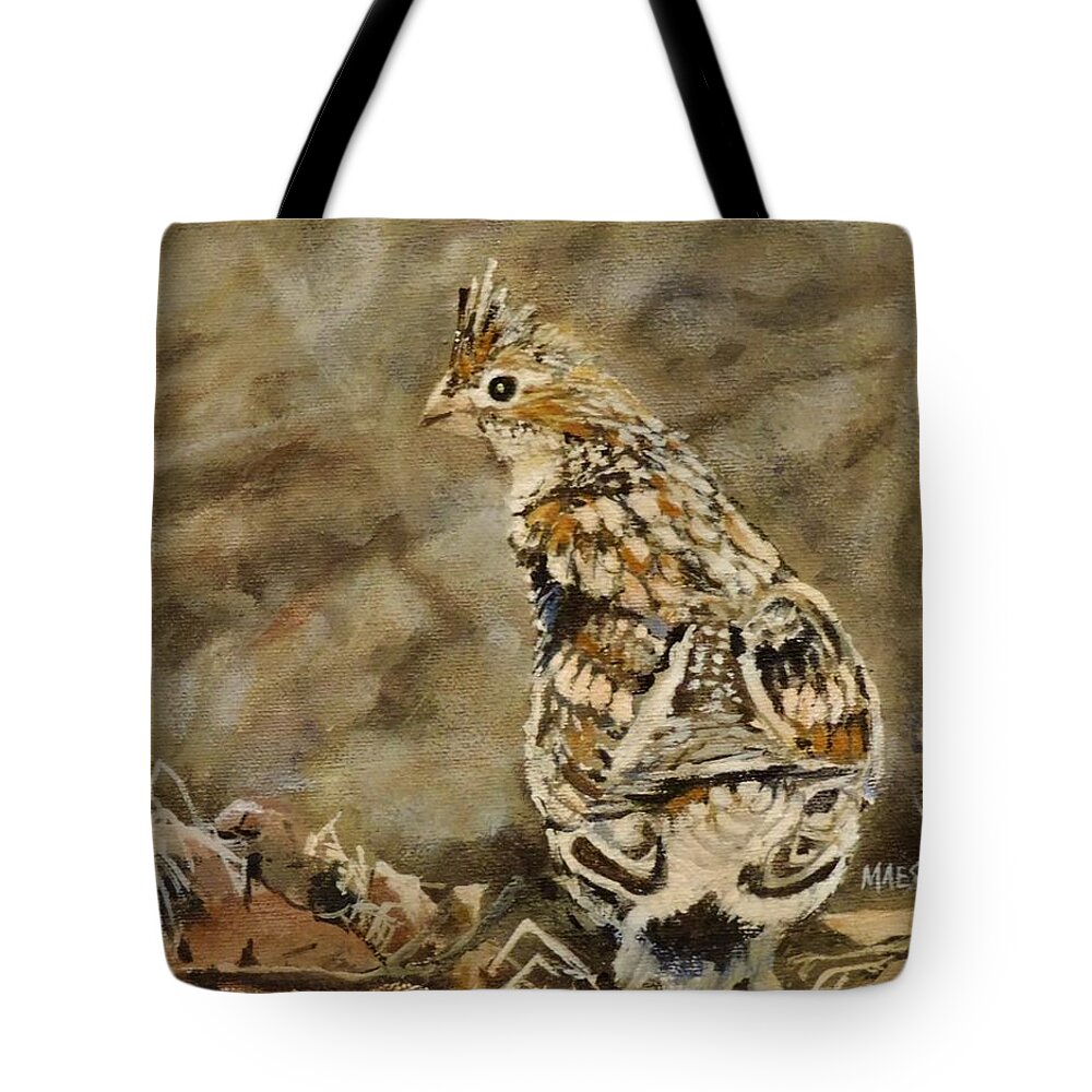 Grouse Tote Bag featuring the painting Grouse in the woods by Walt Maes