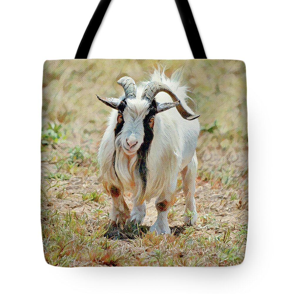 Goat Tote Bag featuring the digital art Gruff Billy Goat by Gaby Ethington
