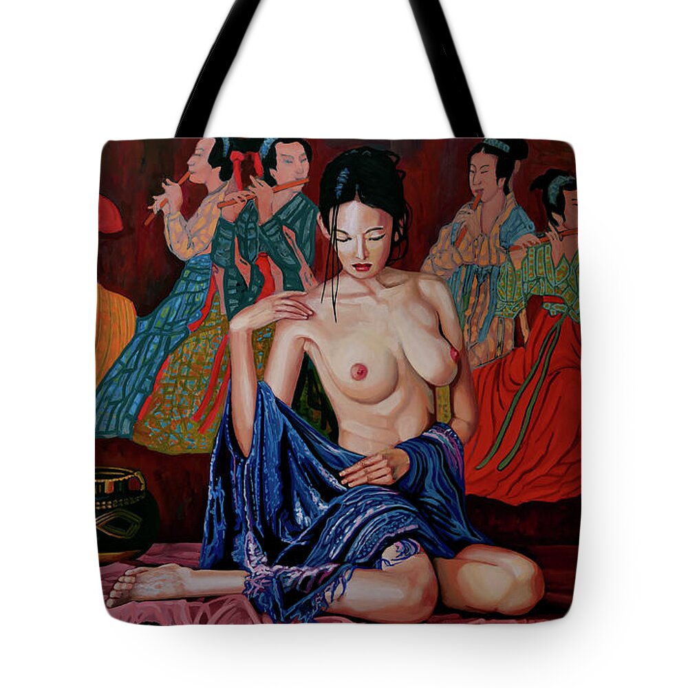 Guan Zeju Painting Tote Bag featuring the painting Guan Zeju Painting by Paul Meijering