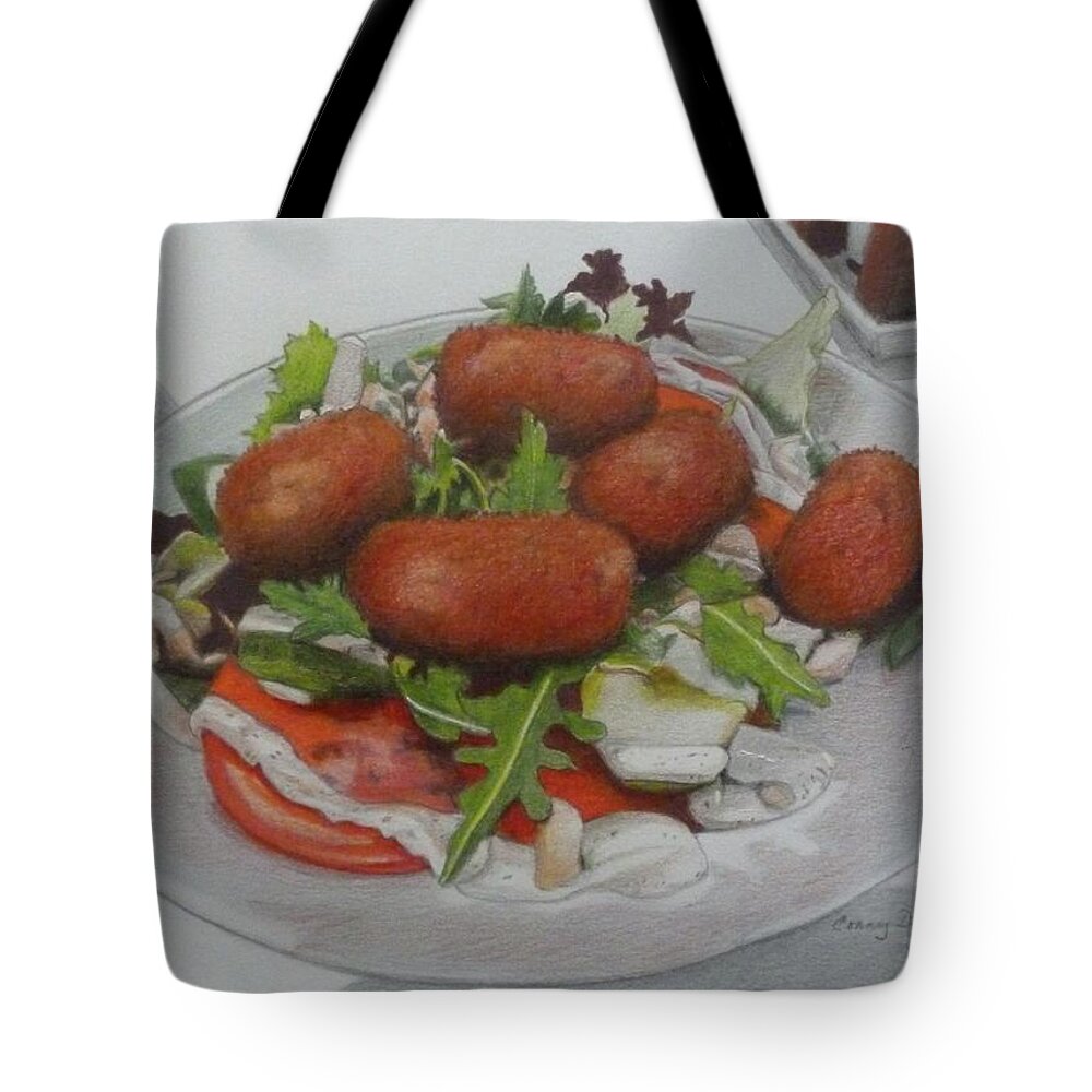Indoors Tote Bag featuring the mixed media Guess What I Had For Dinner by Constance DRESCHER
