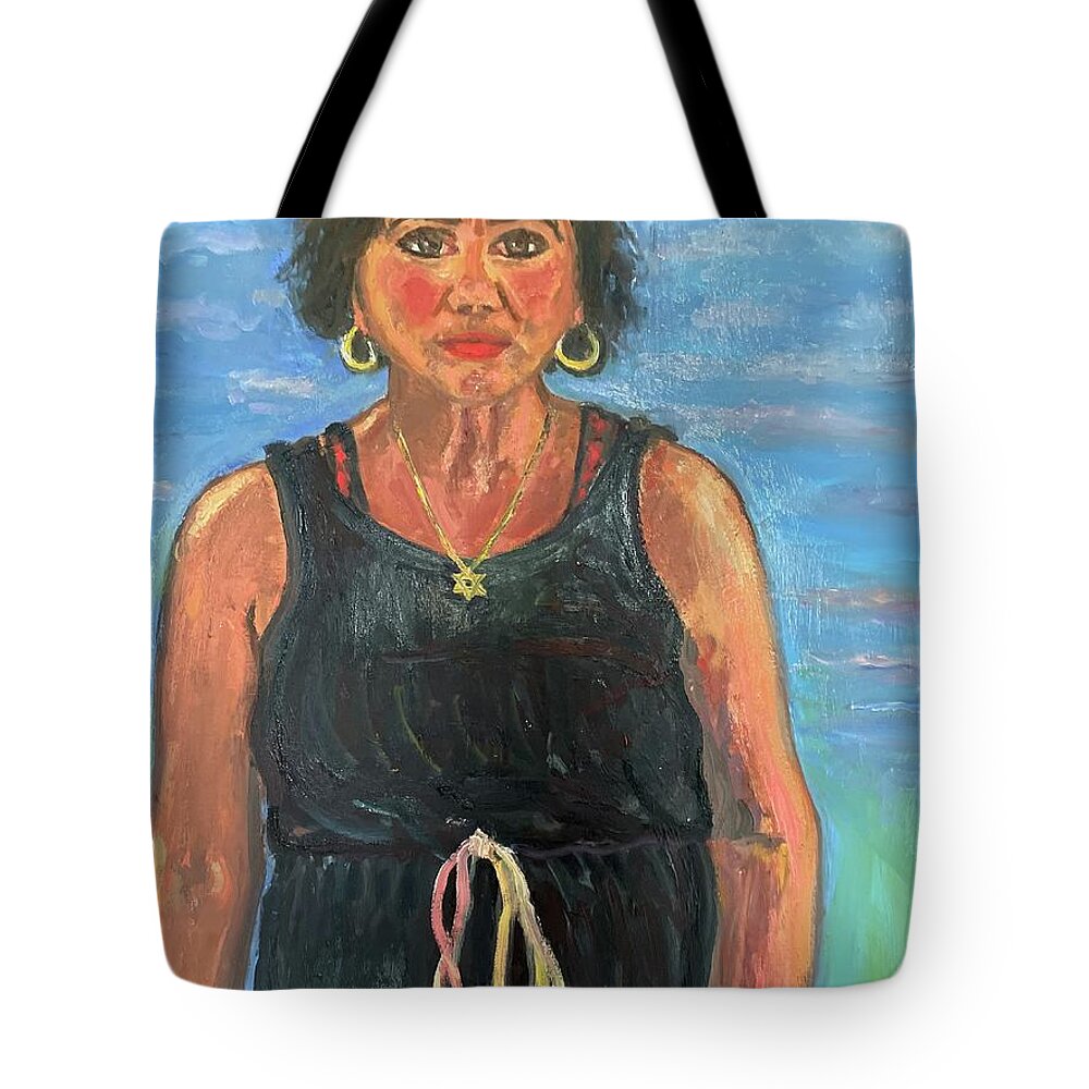 Self-portrait Tote Bag featuring the painting Guess Who? by Beth Riso
