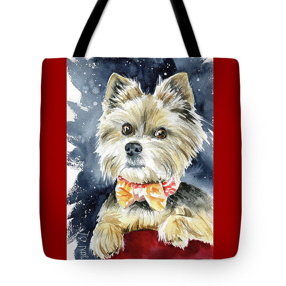 Yorkshire Tote Bag featuring the painting Guido Yorkshire Terrier Dog Painting by Dora Hathazi Mendes