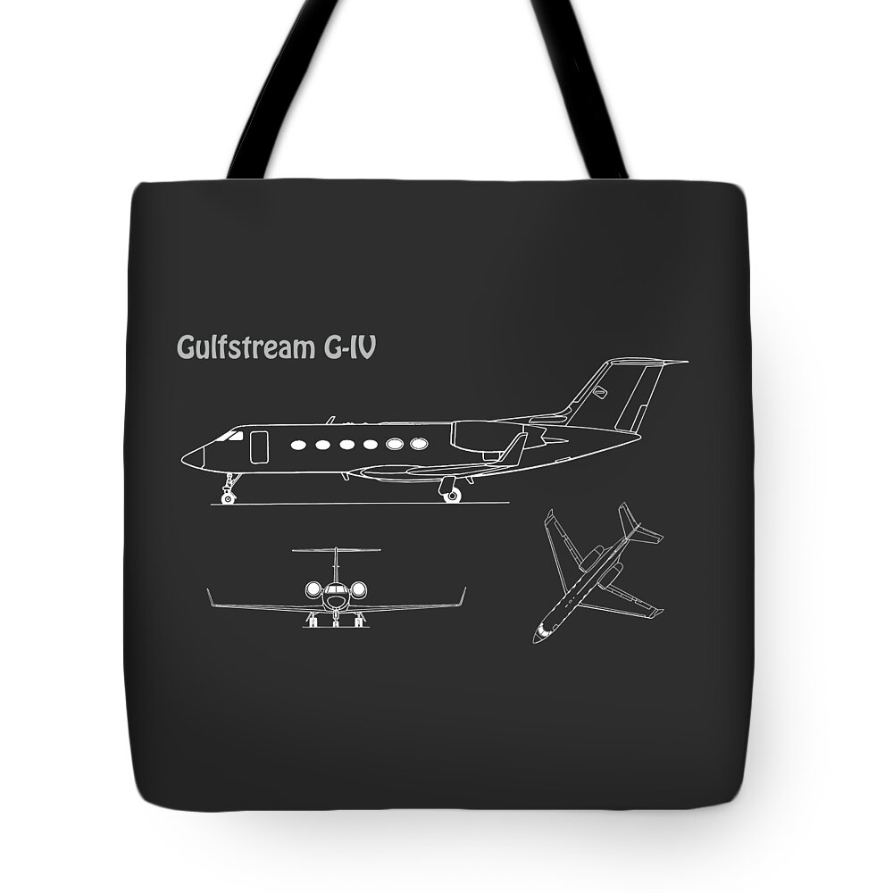 Gulfstream Tote Bag featuring the drawing Gulfstream G IV Aircraft Blueprint - P by SP JE Art