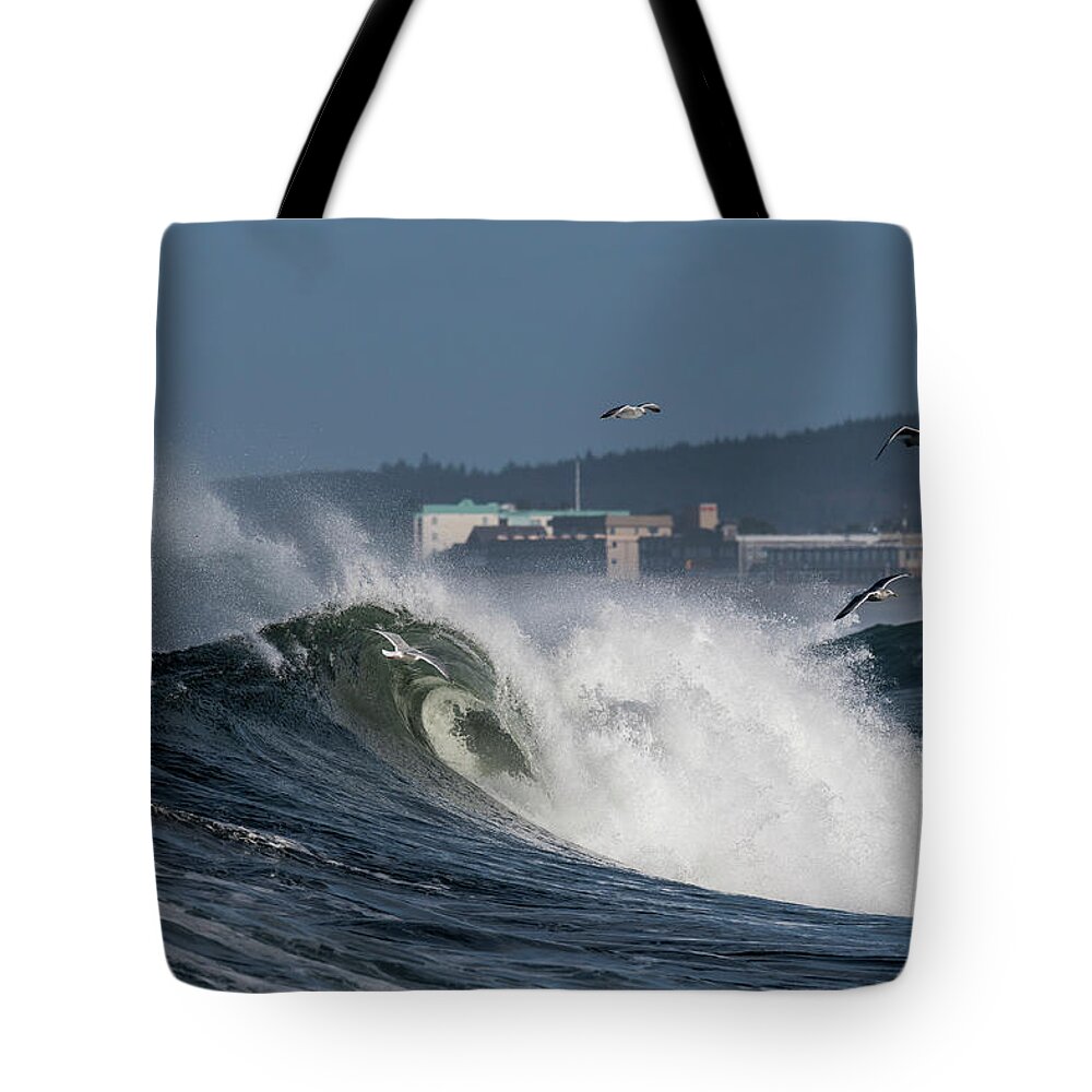 Animals Tote Bag featuring the photograph Gulls and Waves by Robert Potts
