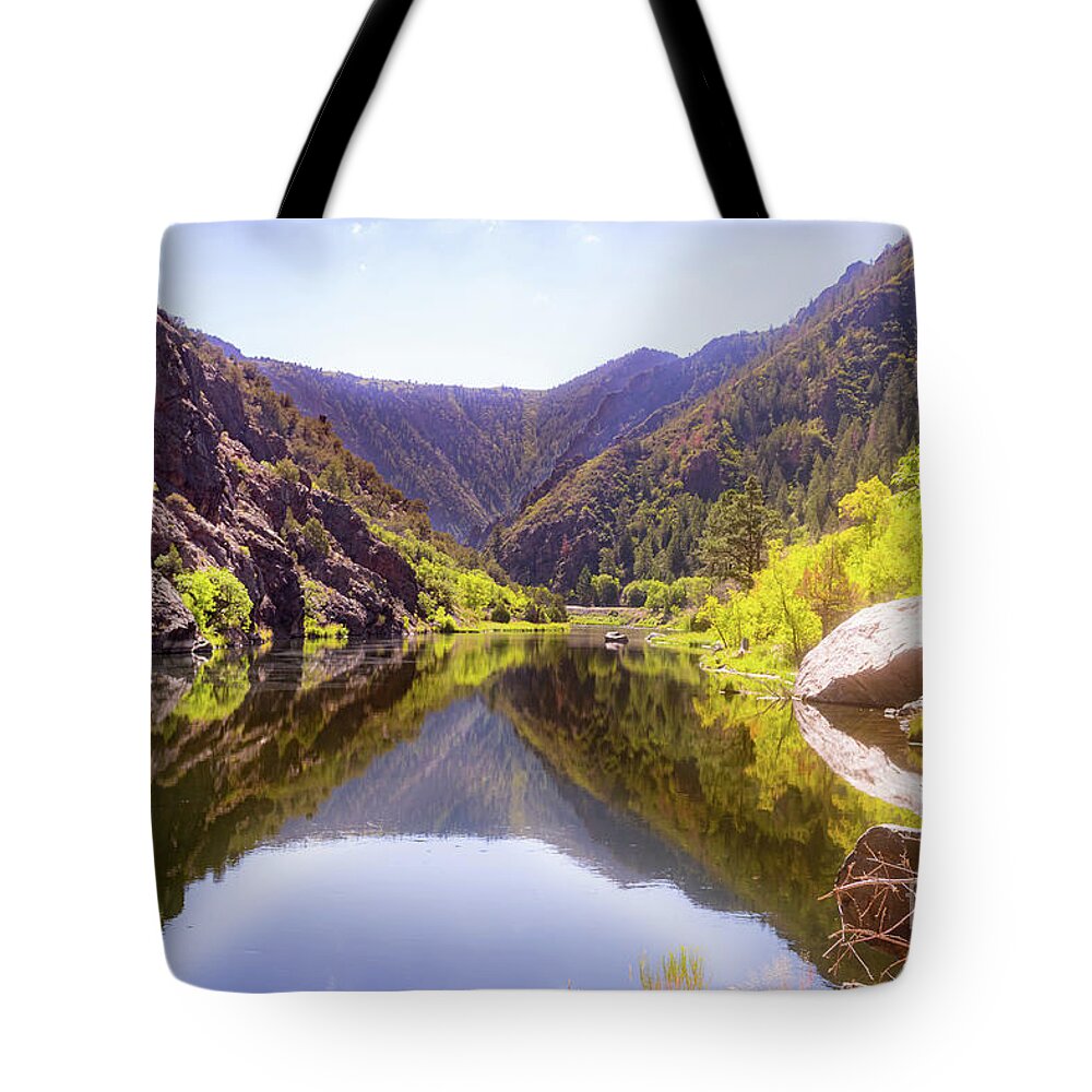 Reflection Tote Bag featuring the photograph Gunnison River Serenity by Courtney Eggers