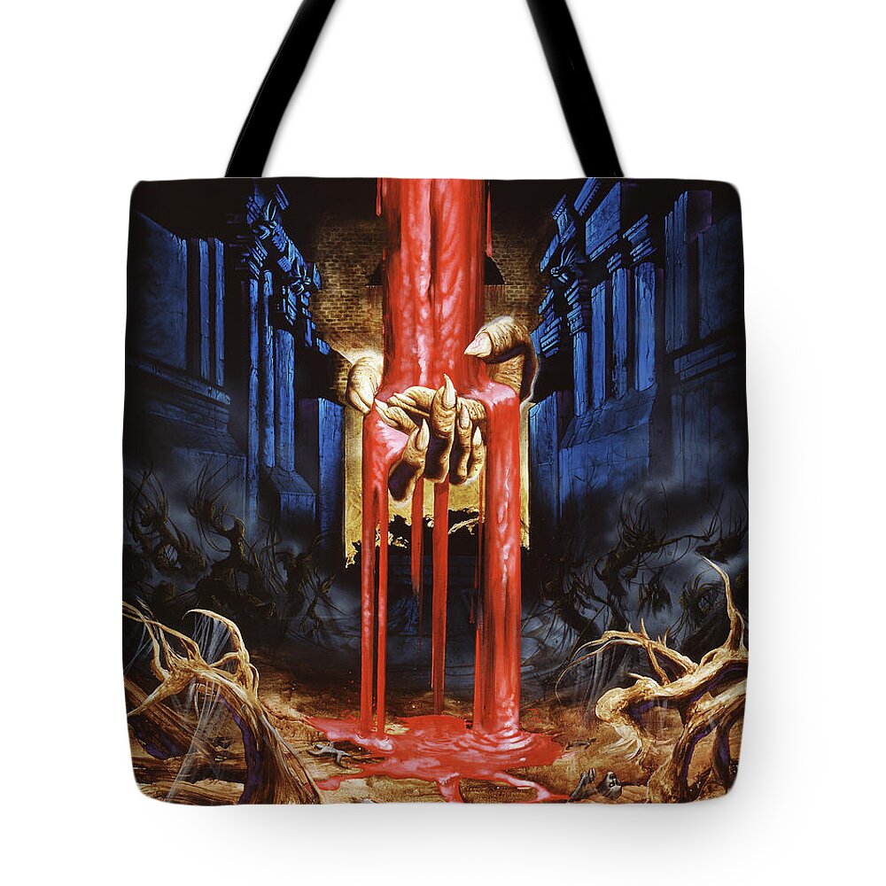 Heavy Metal Tote Bag featuring the painting Gutted - Bleed For Us To Live by Sv Bell