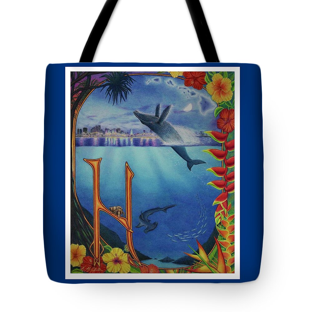 Kim Mcclinton Tote Bag featuring the drawing H is for Hawaii by Kim McClinton