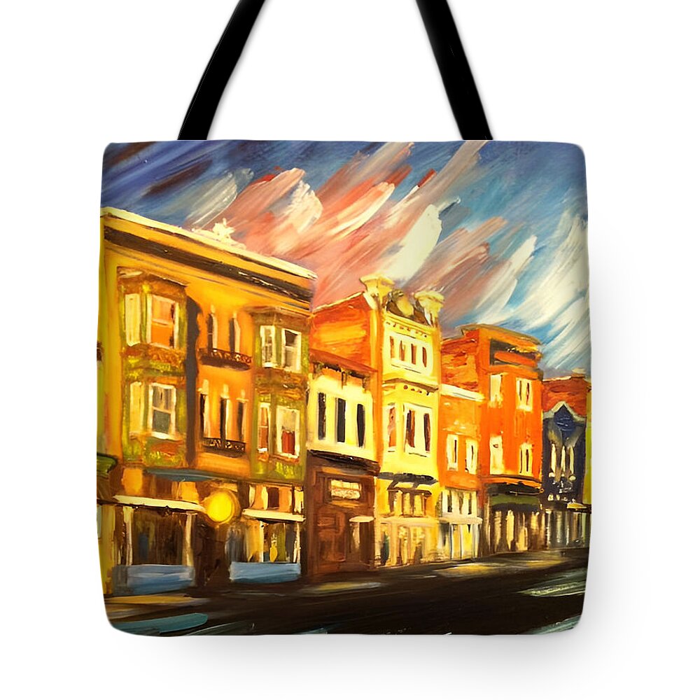 Washington Dc Usa Tote Bag featuring the painting H Street in Washington DC by Sherrell Rodgers