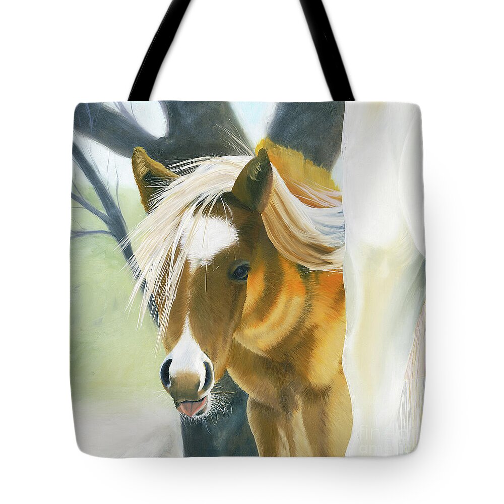 Cute Foal Tote Bag featuring the painting Hair-Do by Shannon Hastings