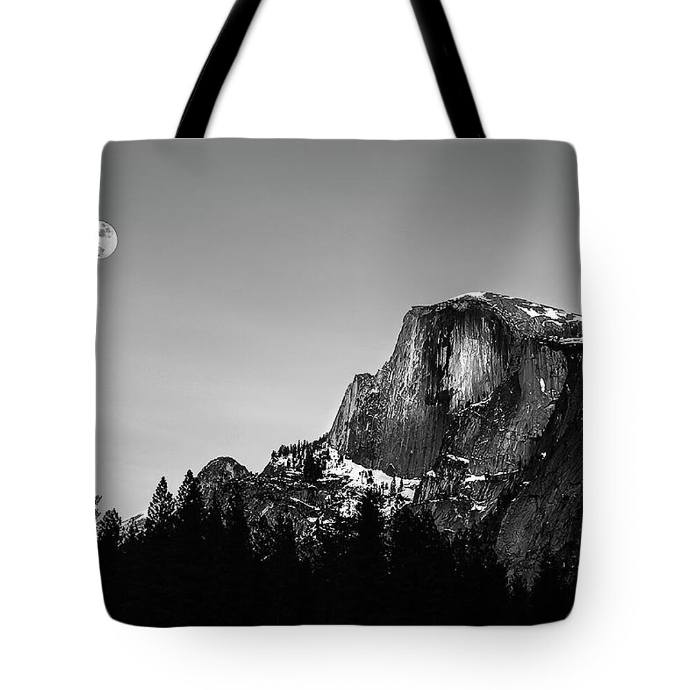 Yosemite Tote Bag featuring the photograph Half Dome in Black and White by Gary Johnson