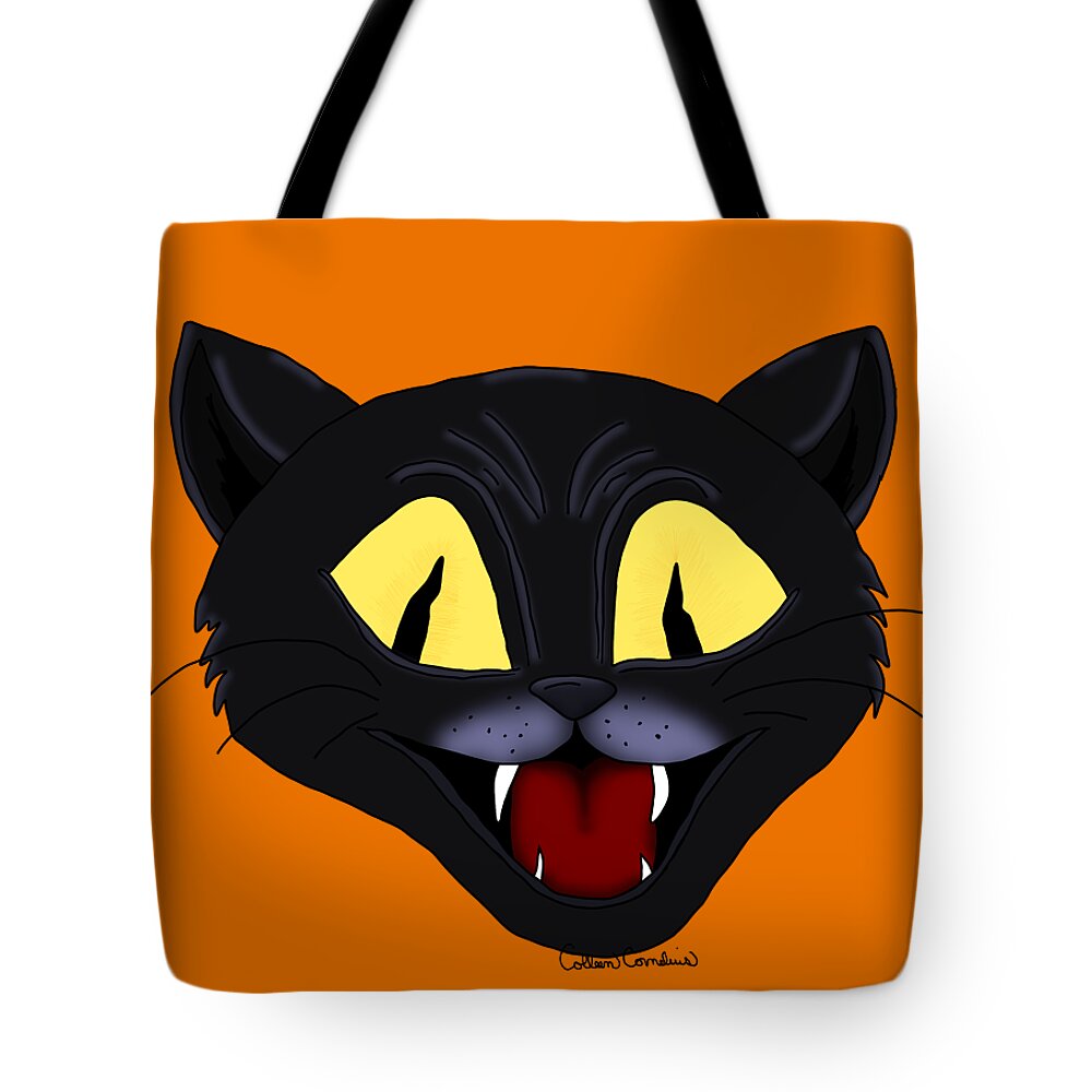 Halloween Tote Bag featuring the digital art Halloween Black Cat by Colleen Cornelius